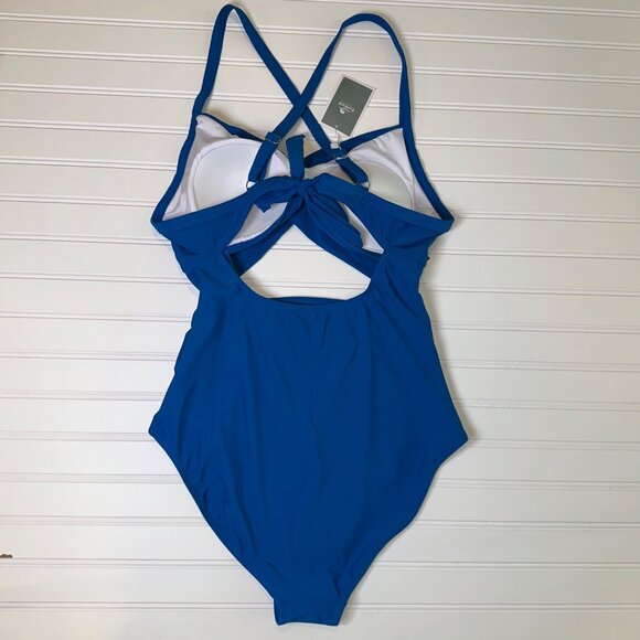Eomenie Women’s Blue One Piece Swimsuit L Cutout Wrap Tie Back Tummy Control - Picture 2 of 5